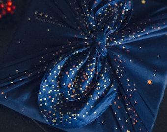Emballage Furoshiki Carédeau Maison Créatrice Papier Cadeau Réutilisable Coton Satin Luxe Nuit Féerique Fabriqué en France Taille M 55x55cm
