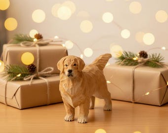 Golden Retriever Wooden Figurine, Hand Carved Dog Statue, Cute Desk Decor, Dog Lover Gift, Rustic Home Shelf Decor, For Him & Her