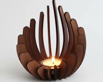 Portavelas de madera con forma de loto hecho a mano, decoración nórdica