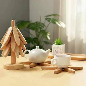 Träunderlägg i trä, valnötsställ, lövunderlägg, bordsunderlägg, bordsunderlägg för tekanna, presentset för kök, dekor i naturträ