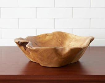 Hand-Carved Root Wood Fruit Bowl, Natural Live Edge Salad & Snack Serving Bowl 15–19 cm, Dining Centerpiece