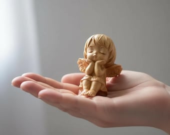 Natural Cypress Angel Figurine, Hand Carved Wooden Guardian for Car, Home or Office