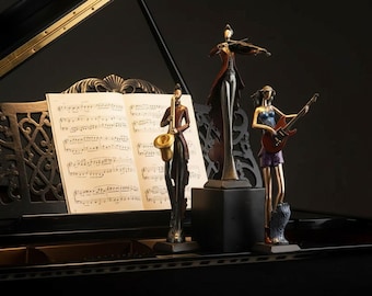 Vintage Jazz Musician Resin Figurine, Abstract Instrument Player Statue for Living Room Shelf, Office Desk & Music Room Decor