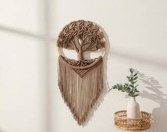 Macrame Tree of Life Wall Hanging, Boho Dreamcatcher Wall Decor, Neutral Nursery Bedroom Apartment Dorm, Housewarming Gift