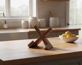 Wooden Cookbook Stand, Minimalist Book Display Rack for Kitchen Menus & Recipes