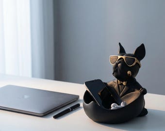 Bulldog Valet Tray, Resin Dog Storage Bowl for Keys, For Animal Lover and Fur Parent, Candy & Desk Decor