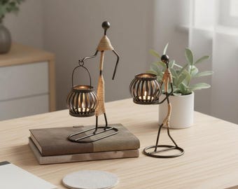 Nordic Metal Candle Holder, Abstract Character Sculpture Decor, Contemporary