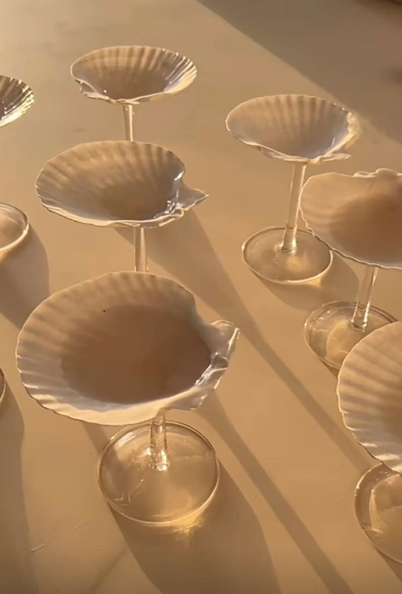 Set van 5 Seashell Glass Wedding Gift Cocktail Sint-jakobsschelp Martini Verjaardag Drink Conch Custom Coupe Wijn Strand Bruidsmeisje Partij Bruidsdouche afbeelding 1