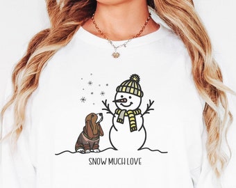 Basset Hound Snow Much Love Long Sleeve Shirt, Christmas Basset Snowman Long Sleeve, Basset Sweatshirt, Basset Gift, Basset Hound Lover Gift
