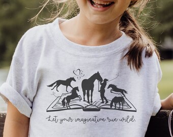 Imagination Run Wild Youth Horse Tshirt, Cute Horse Shirt, Book Lover Shirt, Horse Gifts for Girl, Horse Birthday Gifts, Horse Lover Gift