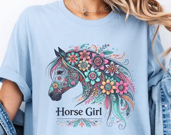 T-shirt paard meisje boho bloemen, meisje shirt paard, T-shirt paardenliefhebber, cadeau ruiter, cadeau ruiter, shirt country girl, shirt rodeo