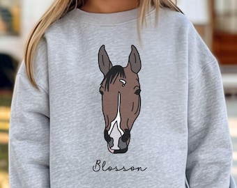Custom Youth Horse Sweatshirt, Horse Line Drawing, Personalized Horse Gift for Girl, Youth Horse Lover Gift, Kids Horse Lover Birthday Gift
