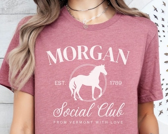 モーガンソーシャルクラブホースTシャツ、モーガンホースTシャツ、ホースガールシャツ、かわいいホースシャツ、モーガンホースオーナーへのギフト、モーガンホース愛好家へのギフト
