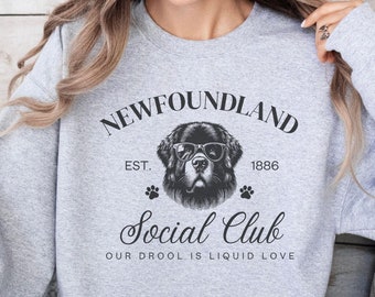 Felpa del Newfoundland Social Club, maglietta di Terranova, felpa con cane Newfie, regalo per amanti di Terranova, regali a tema Terranova, regalo per chi ama i cani di Terranova
