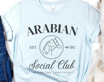 Camiseta de caballo del Arabian Social Club, camiseta de caballo árabe, camiseta de chica con caballo, camiseta de caballo linda, regalo para dueños de caballos árabes, regalo para amantes de los caballos