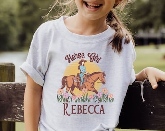 Custom Horse Girl Youth T-shirt with Name, Personalized Horse Girl Shirt, Horse Gifts for Girl, Horse Rider Birthday Gifts, Horse Lover Gift