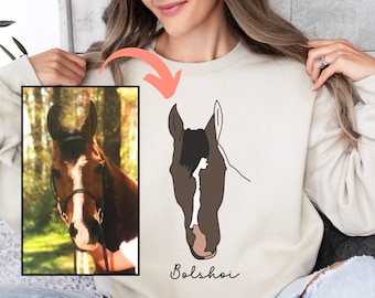 Custom Horse Sweatshirt, Horse Line Drawing, Personalized Horse Gift for Girl, Horse Lover, Horse Mom Gift, Horse Owner Gift, Horse Memorial