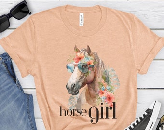 Bloemen T-shirt paard meisje, schattig shirt paard meisje, T-shirt paardenliefhebber, cadeau ruiter, cadeau ruiter, shirt countrygirl, shirt rodeo