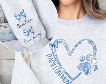 Sudadera personalizada para mamá de Papillon, sudadera personalizada para perro Papillon, regalo para amantes de los perros Papillon, regalo personalizado para nuevos dueños de Papillon