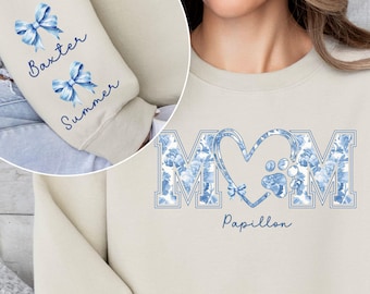 Sudadera personalizada para mamá de Papillon, sudadera personalizada para perro Papillon, regalo para amantes de los perros Papillon, regalo personalizado para nuevos dueños de Papillon