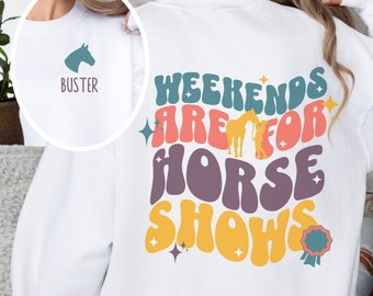 Spersonalizowana bluza z nadrukiem "Weekendy są na pokazy jeździeckie", spersonalizowany prezent dla miłośnika koni, koszulka retro dla dziewczynki z motywem konia, prezenty dla nastoletnich dziewcząt z motywem konia