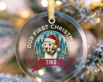 Adorno de cristal personalizado para labrador amarillo, adorno navideño personalizado para labrador, adorno para labrador amarillo, regalo para la primera Navidad de un cachorro de labrador, regalo para mamá perruna.