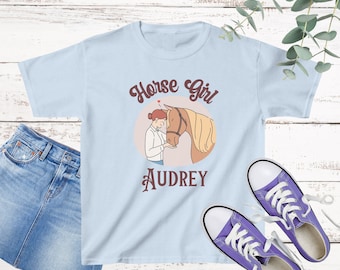 Custom Horse Girl Youth T-shirt with Name, Personalized Horse Girl Shirt, Horse Gifts for Girl, Horse Rider Birthday Gifts, Horse Lover Gift