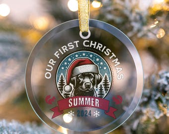 Custom Glass Black Lab Ornament, Personalized Dog Christmas Ornament, Labrador Dog Lover Ornament, Puppy's First Christmas Ornament, Dog Mom