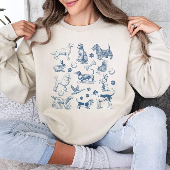 Vintage Dog Sweatshirt, Retro 90s Dog Lover Sweatshirt, Dachshund Shirt, Basset Hound, Poodle, Golden Retriever, Scottie Dog Lover Gift