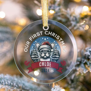 Custom Frenchie Ornament, Personalized Glass Frenchie Christmas Ornament, French Bulldog Lover Gift, Frenchie Puppy First Christmas Gift