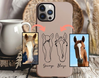 Custom Horse Phone Case, Personalized Horse Line Drawing Case, Horse iPhone Case, Horse Memorial Gift, Horse Gifts for Girls, Horse Mom Gift