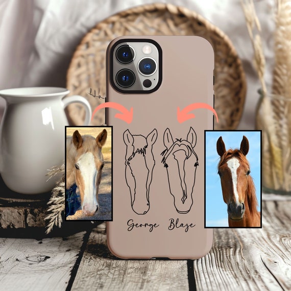 Custom Horse Phone Case, Personalized Horse Line Drawing Case, Horse iPhone Case, Horse Memorial Gift, Horse Gifts for Girls, Horse Mom Gift