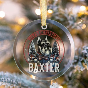 Custom Schnauzer Ornament, Personalized Mini Schnauzer Glass Christmas Ornament, Miniature Schnauzer Ornament, Custom Dog Memory Ornament