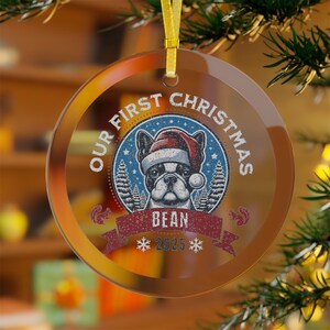 Custom Boston Ornament, Personalized Glass Boston Terrier Christmas Ornament, Boston Terrier Lover Gift, Frenchie Puppy First Christmas Gift