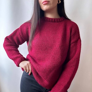 Women sweater, Oversized, Burgundy sweater, Wool sweater, Knitted sweater, Handmade sweater