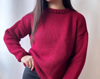 Handmade Burgundy Wool Blend Oversized Sweater