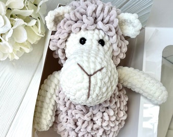 Knitted toy 12.9", Сrochet lamb, Beige plush sheep, Amigurumi sheep, Knitted sheep toy, Sleeping toy