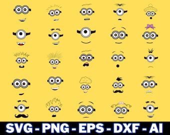 Minions Face Files, Vector Bundle, Clip Art, Silhouette, Cut Files For Cricut, Minion Face, Minions, Minions face svg