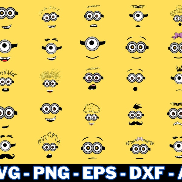 Minions Face Files, Vector Bundle, Clip Art, Silhouette, Cut Files For Cricut, Minion Face, Minions, Minions face svg