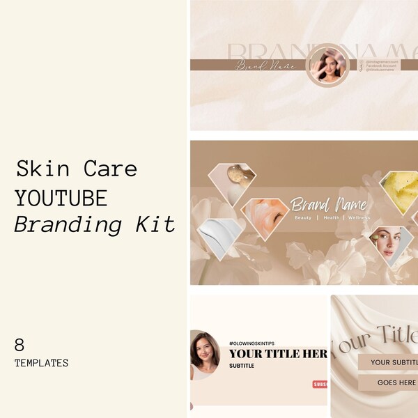 Skin Care  YouTube Branding Kit Aesthetician Shop Template YouTube Branding Kit for Skin Care Coaches Dermatologist YouTube Branding Kit