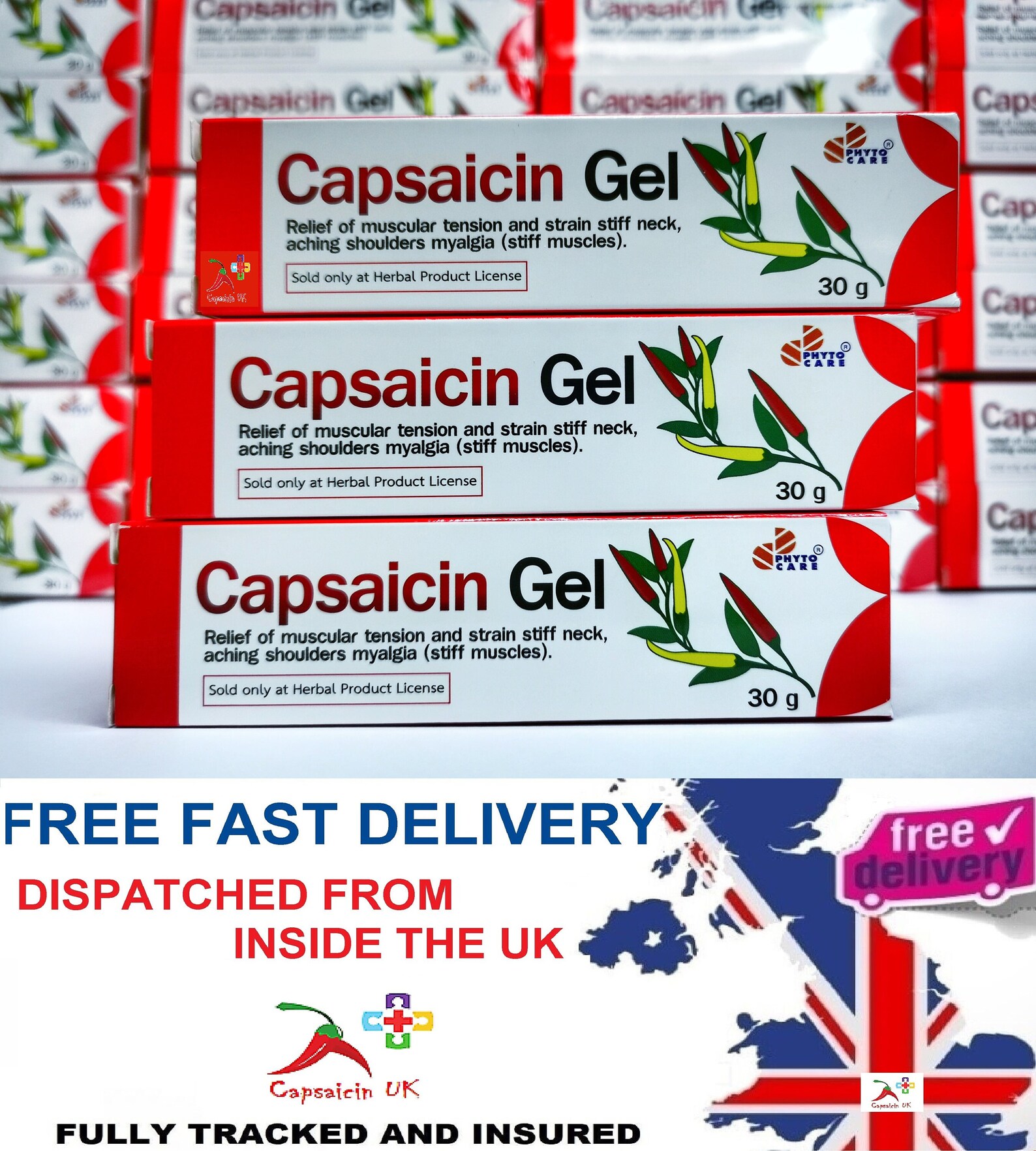3 X Tubes Capsaicin Gel in Stock in the UK & Ready for Dispatch Free
