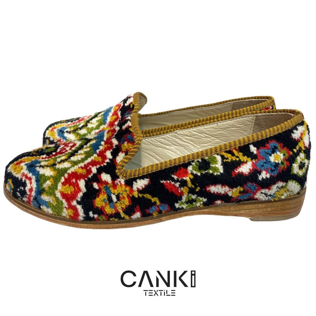 Handmade Kilim Shoes Green and Rainbow for Woman Size 39 Eu Etsy