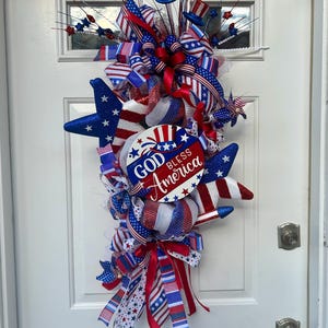 God Bless America Patriotic Wreath: 4th of July Door Decor