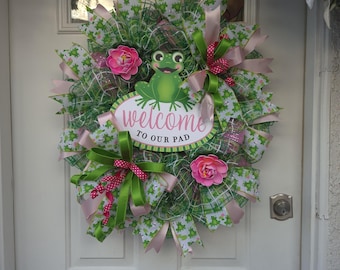 Frog Wreath Welcome To Our Pad Large Spring Wreath
