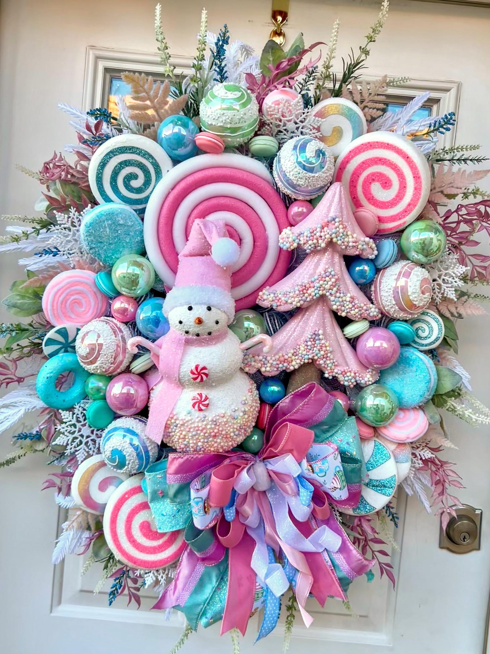 Candyland Snowman Christmas Wreath – One-of-a-kind Pastel Holiday Decor ...