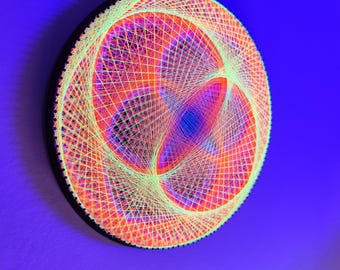 Sacred Geometry String Art – Psychedelic Wall Art, UV Blacklight Neon Decor, Party Deco Ethereal Wall Hanging, Psy Deco – Fibonacci Sequence