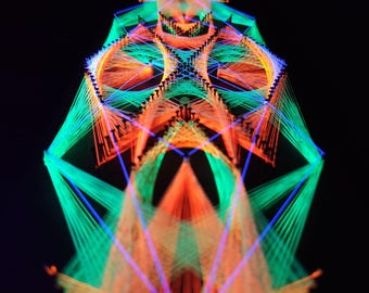 Ätherische Verschränkung - String Art, Heilige Geometrie, Psychedelische Kunst, Wand Kunst, Psy Deco, Party Deko, UV, Schwarzlicht, Neon Kunst, Wandbehang