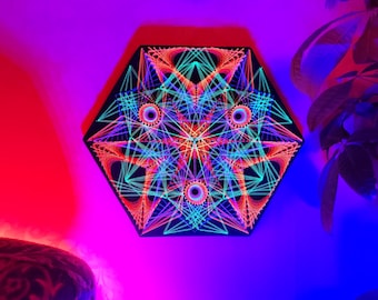 Antike offene Augen - String Art, Heilige Geometrie, Psychedelische Kunst, Wand Kunst, Psy Deco, Party Deko, UV, Schwarzlicht, Neon Kunst, Wandbehang