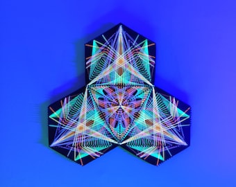Eiche Übertragung - String Art, Heilige Geometrie, Psychedelisch, Wandkunst, Psy-Deco, Party-Deko, UV, Schwarzlicht, Neon Kunst, Wandbehang
