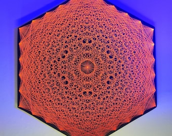 Synchronized - Psychedelic String Art, Sacred Geometry, Wall Hanging, Visionary Art, Spiritual Art, UV, Neon, Blacklight, Psy Deco,psytrance